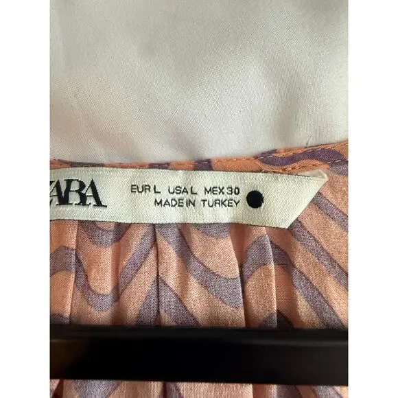 Zara Printed Midi Dress with Ruffled Hem Salmon US L - Picture 8 of 8